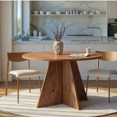 Table à manger ronde ø120 décor bois de pin