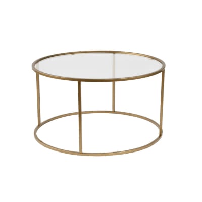 Table basse ronde plateau en verre d80 cm - doré
