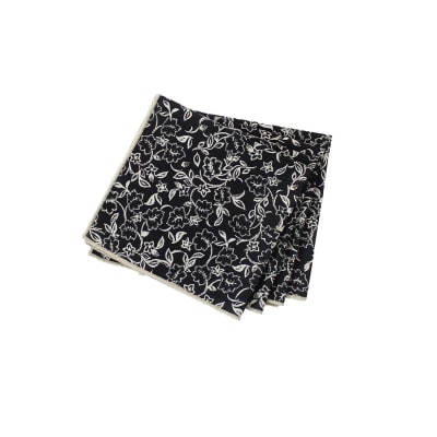 Lot de 4 serviettes de table noires avec lignes écrues 40 x 40 cm
