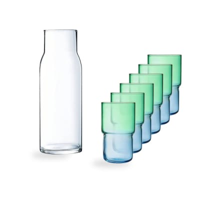 Ensemble carafe et 6 verres à eau 32 cl bleus