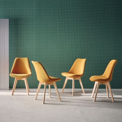 Lot de 4 chaises scandinaves velours côtelé ocre