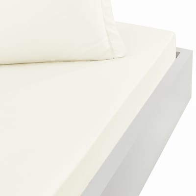 Drap housse satin coton-tencel 200 fils bonnet 40 cm ecru 140x190 cm