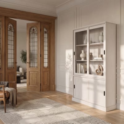 Vitrine avec 2 portes pleines 2 portes vitrées en pin blanc