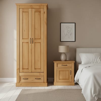 Armoire avec 2 portes 1 tiroir en pin ciré