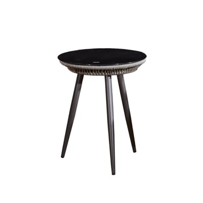 Table basse de jardin aluminium, verre, corde gris