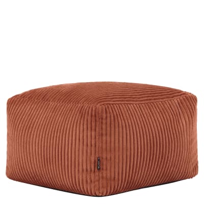 Pouf repose-pieds carré velours côtelé orange terracotta