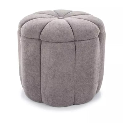 Pouf tissu gris couvercle fleur rangement 45x45x40cm