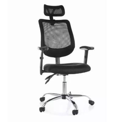 Chaise bureau ergonomique noire pivotante pieds gris 65x44x124cm