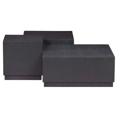 Set de 3 tables basses carrées en bois noir 40x40x40cm