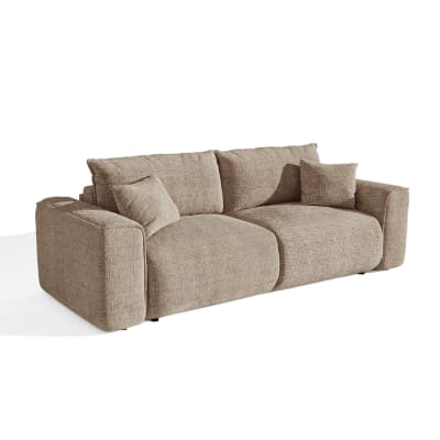 Canapé convertible express 3 places en tissu tramé toucher doux marron
