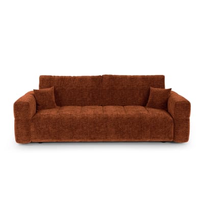 Canapé convertible coffre 4 places tissu tramé toucher doux terracotta