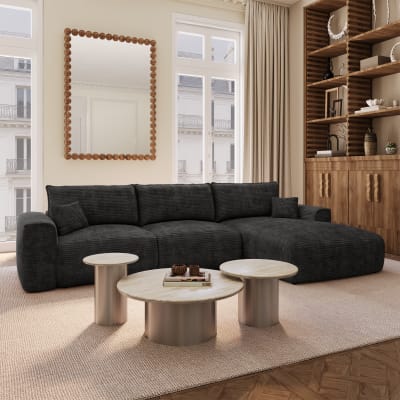 Canapé angle droit convertible coffre 5 places velours noir