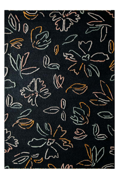 Tapis floral fait main pure laine,viscose, relief, anthracite 160x230