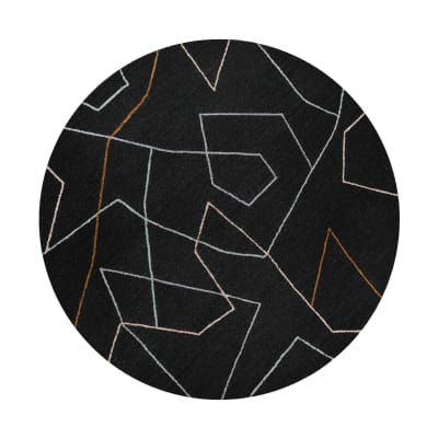 Tapis rond fait main pure laine vierge/viscose, design anthracite ⌀120