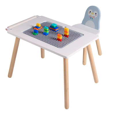 Bureau d'activité enfant avec chaise en bois bleu clair