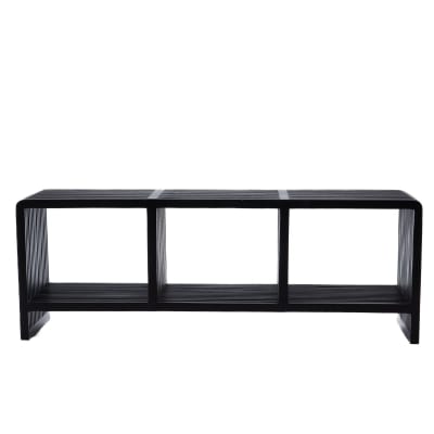 Banc d'entrée 3 niches en teck recyclé noir
