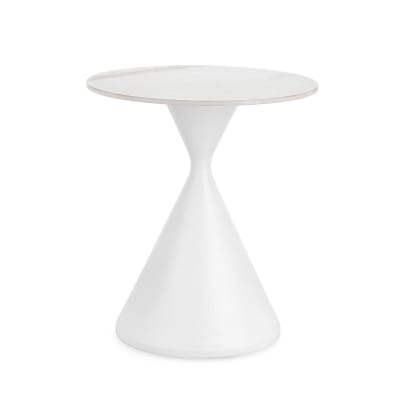 Bout de canapé rond d50 en céramique pied central en métal blanc