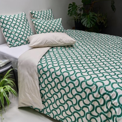 Parure de lit en coton bio verte et blanche 260 x 240 cm
