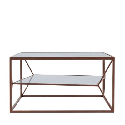 Table basse carrée en métal marron double plateau en verre l70