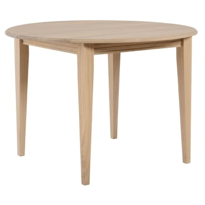 Table ronde extensible chêne blanchi 4/6 places d105 pieds fuseau