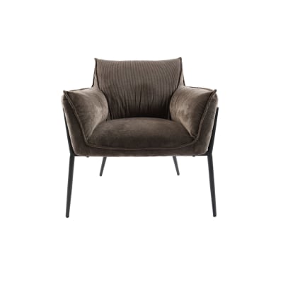 Fauteuil à accoudoirs pieds métal et velours marron
