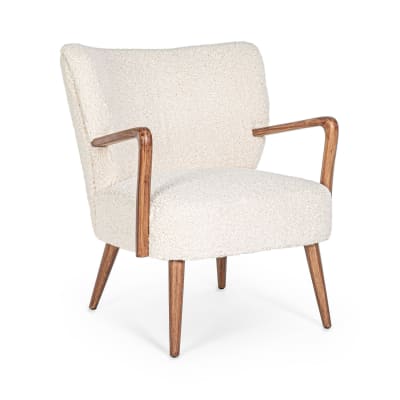 Fauteuil crapaud à accoudoirs en tissu peluche blanc