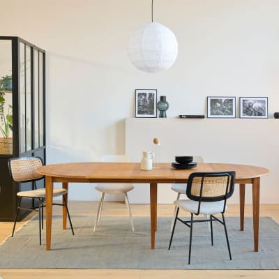 Table ronde extensible chêne moyen d115 + 3 rallonges