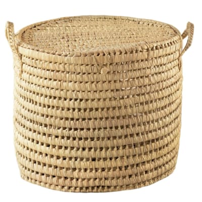 Malle ronde feuille de palmier osier naturel 50 x 50