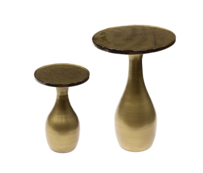 Set de tables d'appoint en métal et verre doré