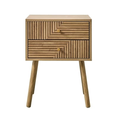Chevet 2 tiroirs avec façades effet lames en l, l45 cm
