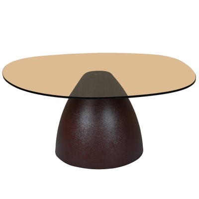Table basse organique d86 cm en verre fumé et métal ''rust''