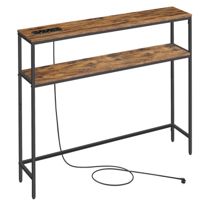 Table avec prise meuble de couloir 100 x 20 x 81 cm marron et noir