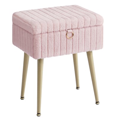 Tabouret de coiffeuse rembourré avec rangement réglable en métal rose