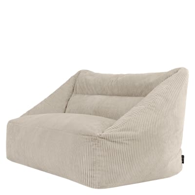 Pouf géant canapé de sol deux places en velours côtelé beige