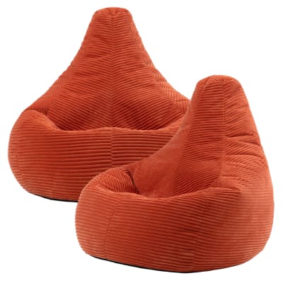 Lot de 2 poufs poire à dossier haut velours côtelé orange terracotta