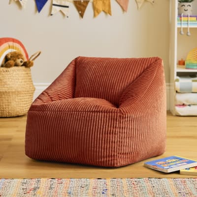Pouf fauteuil enfant en velours côtelé orange terracotta