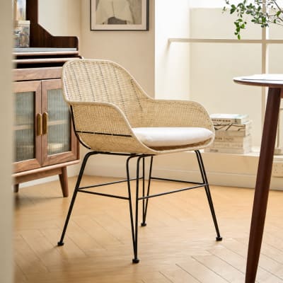 Lot de 2 chaises de salle à manger design boheme en rotin naturel