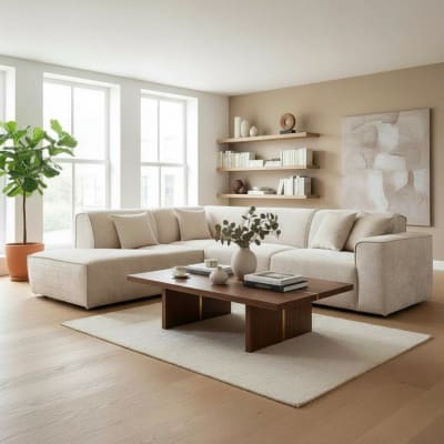 Canapé d'angle en tissu beige - angle gauche