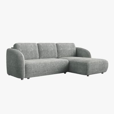 Canapé d'angle convertible avec coffre en tissu gris - angle droit