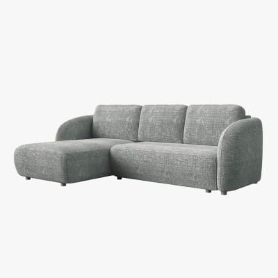 Canapé d'angle convertible avec coffre en tissu gris - angle gauche