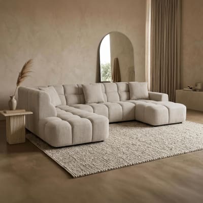 Canapé panoramique tissu beige - angle droit