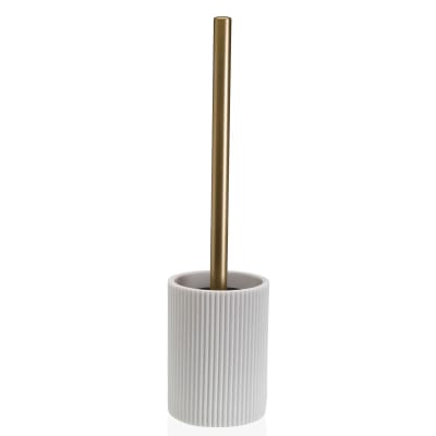 Brosse wc en résine blanche stries et métal doré 9.5x9.5x37cm