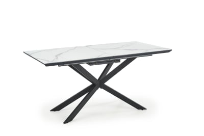 Table extensible céramique marbre, pieds acier noir 160/200×90 cm