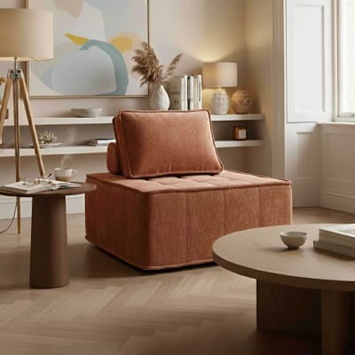 Fauteuil compressé tissu avec coussin type chauffeuse 85 cm terracotta