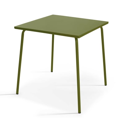 Table de jardin carrée en métal 70 cm 4 places vert kaki