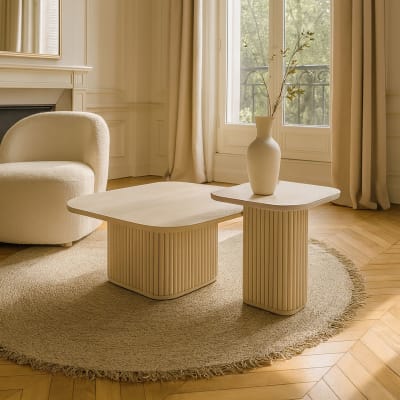 Table d'appoint carré effet travertin 40cm