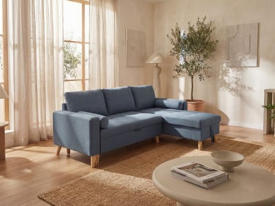 Canapé d'angle polyester 4 places bleu canard