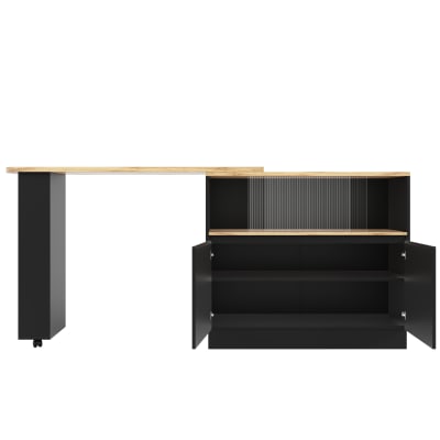 Table de bar effet bois et noir rotatif à 360° rangement