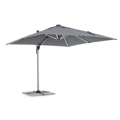 Parasol avec lumières LED en aluminium anodisé, toile gris foncé 3x3