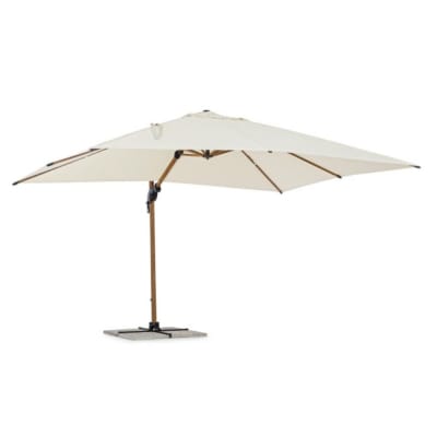 Parasol de jardin en aluminium avec effet bois, toile beige 3x4